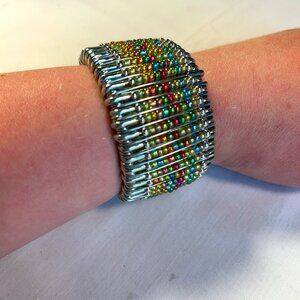 Vintage Stretchy Beaded Safety Pin Bracelet
